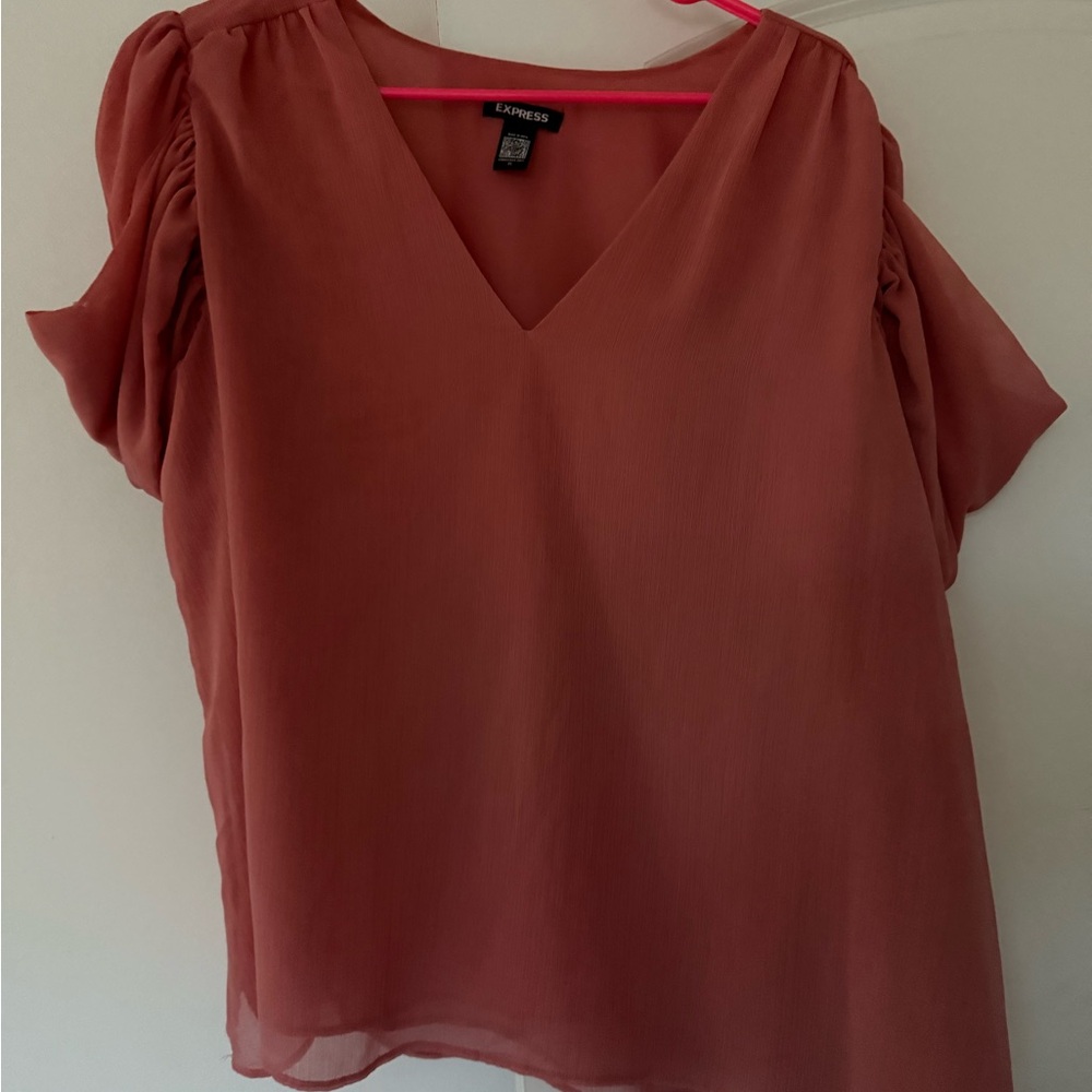 Express Pink Flutter Sleeve Blouse